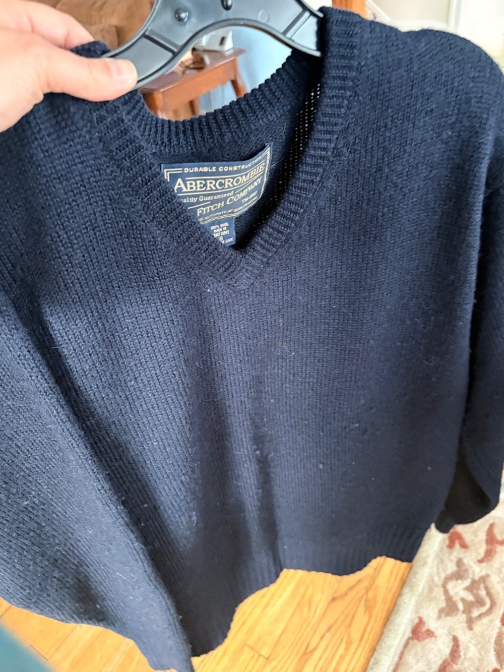 Abercrombie Navy Blue Vneck Thick Wool Sweater--Small